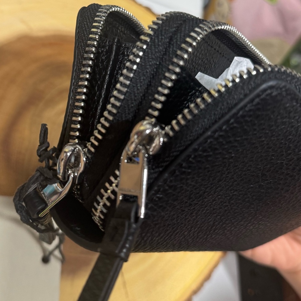 AllSaints Black Pebbled Leather Zip Wallet with Tassel Pull - Picture 6 of 10